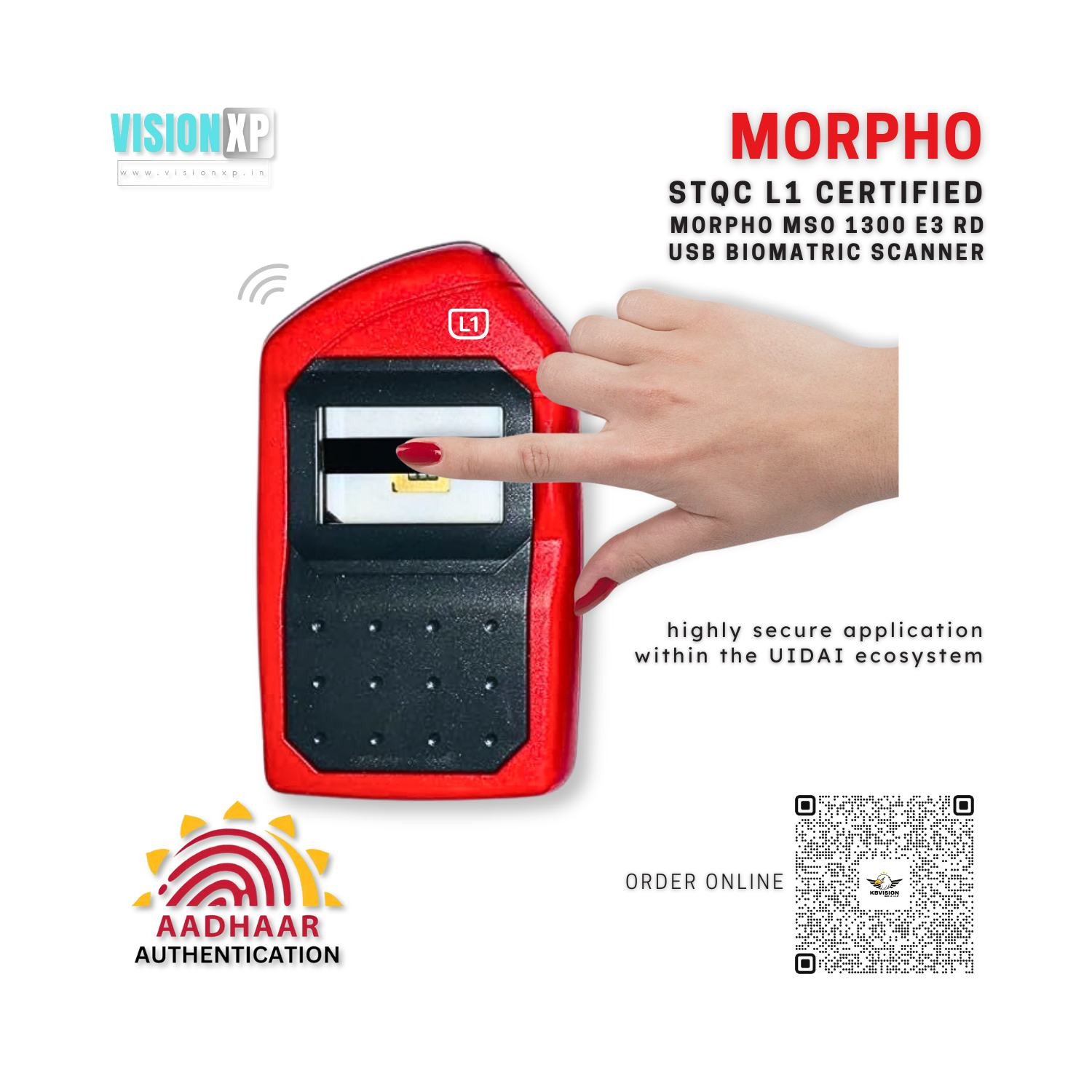 Morpho MSO 1300 E3 RD STQC L1 Certify Biometric USB Fingerprint Reader